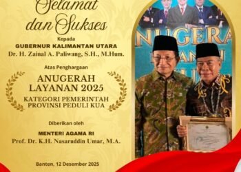 Pelayanan Optimal, Pemprov Kaltara Raih Penghargaan Pemerintah Provinsi Peduli KUA 2025